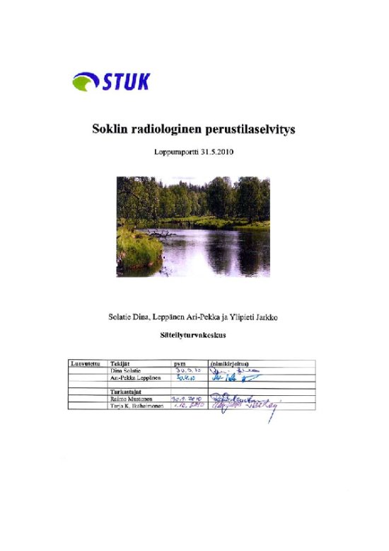 Radiological baseline assessment for Sokli (in Finnish)